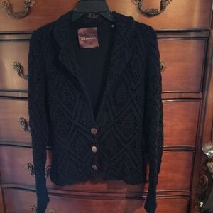 525 America Boho Chic Black Crochet Knit Cardigan Sz M